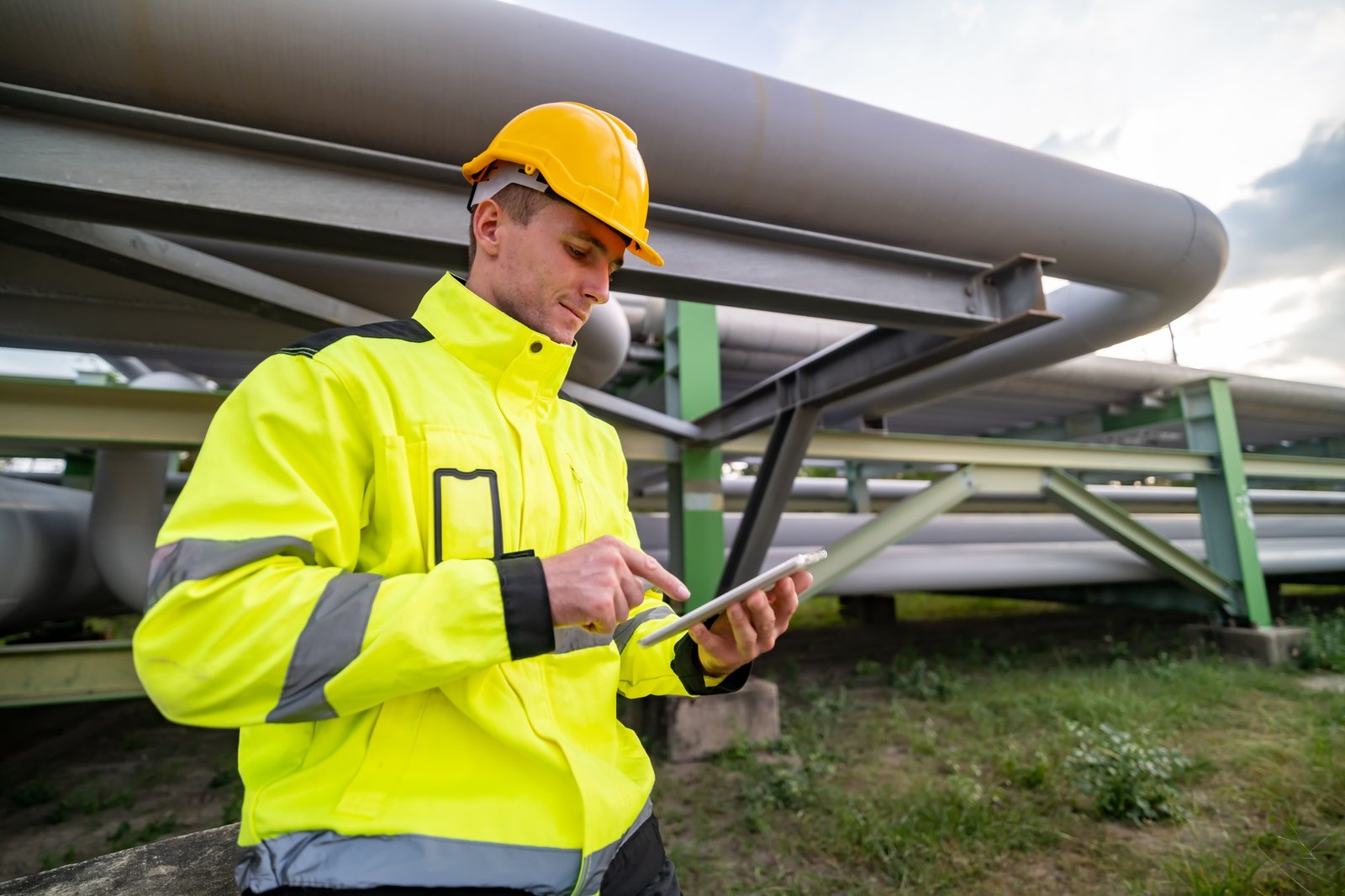 Safety-focused Worker Using Technology for Monitoring at an Industrial Site During the Evening Hours